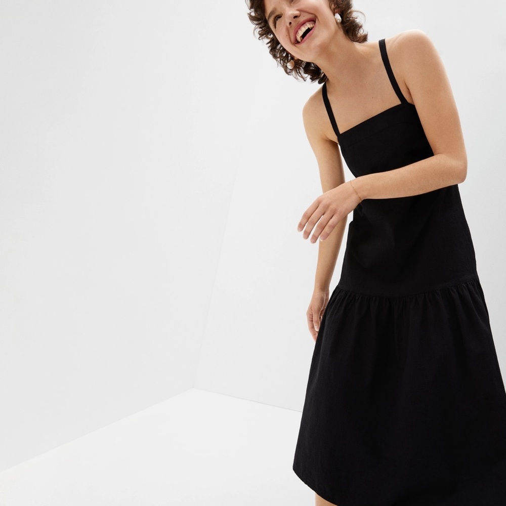 NWOT Everlane The Pinafore Dress Black Midi Lace Up Apron 0
